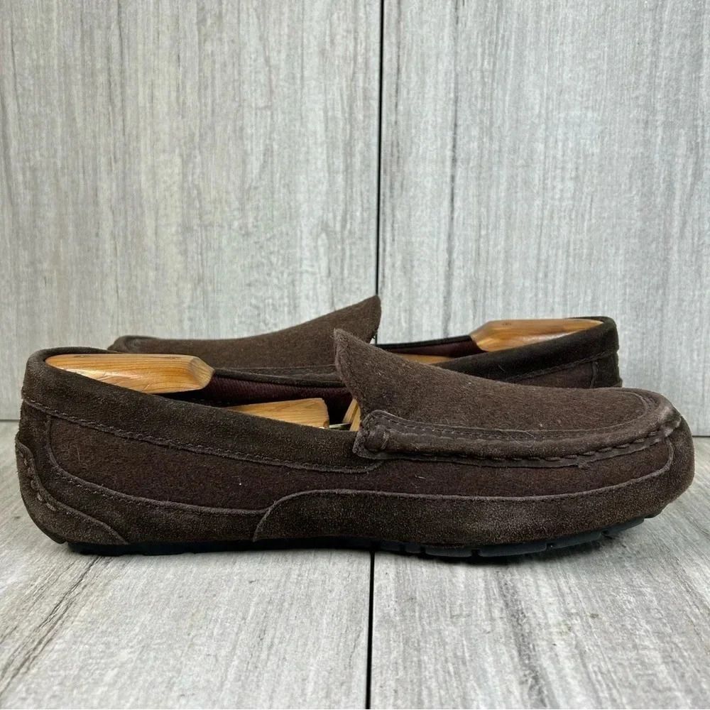 UGG Alder Espresso Brown Suede Leather Slip On Loafer Slipper Shoes Mens Size 9 - Picture 4 of 10